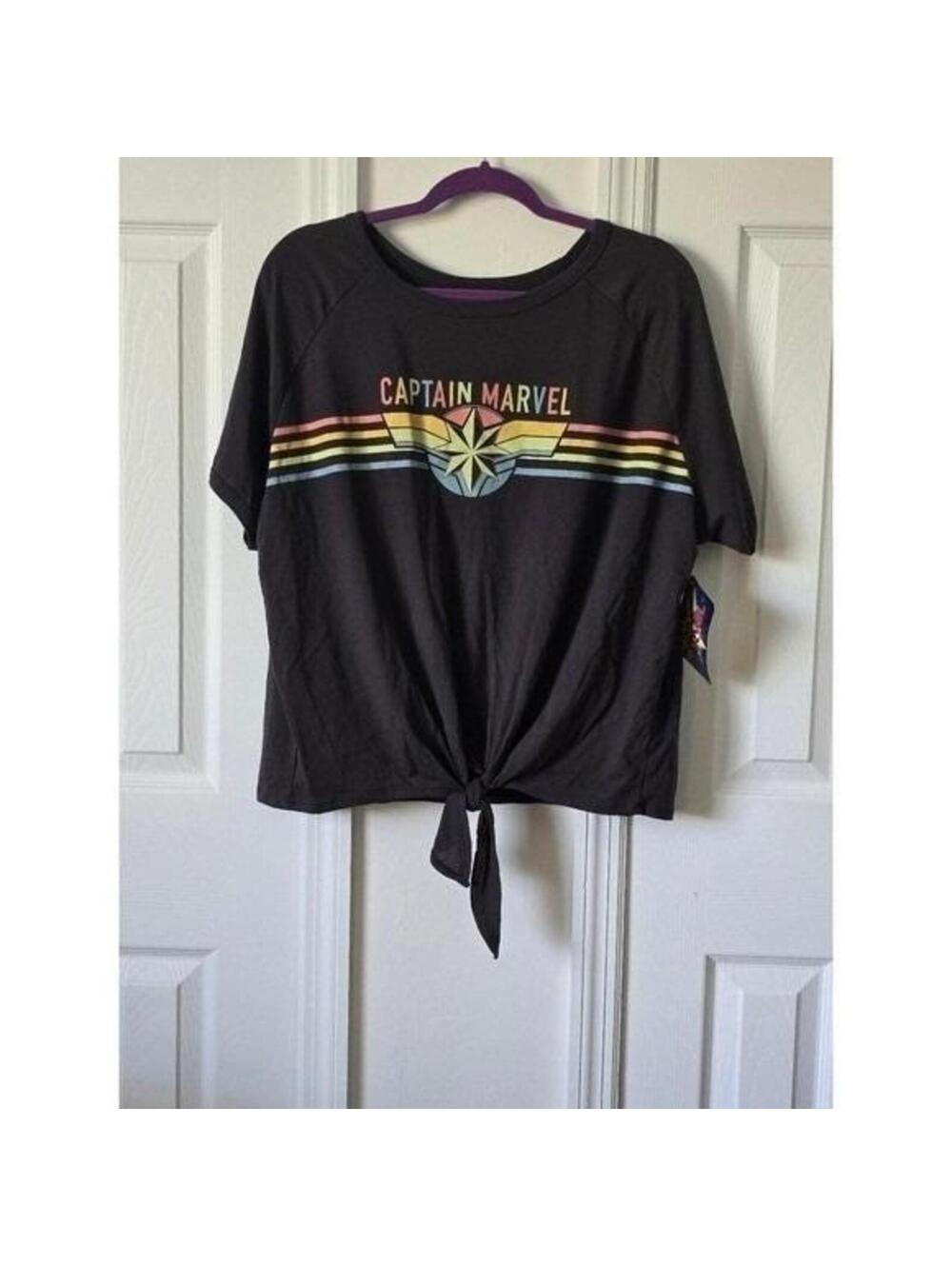 Captain Marvel Rainbow Stripe Tie Front T Shirt Top Women's 2XL Marvel Comics - Picture 5 of 10